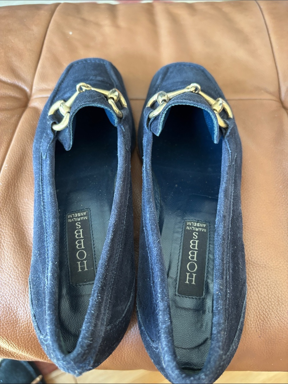 HOBBS size 39 navy suede horsebit loafers